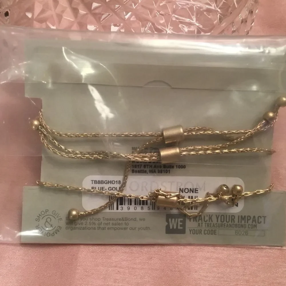 NWT Treasure & Bond (Nordstrom) Set of 3 Adjustable Goldtone Bracelets